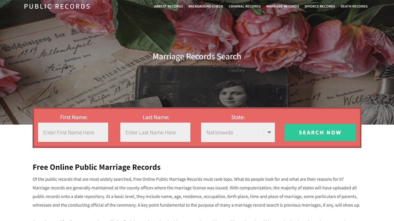Free Online Public Marriage Records | Enter Name and Search